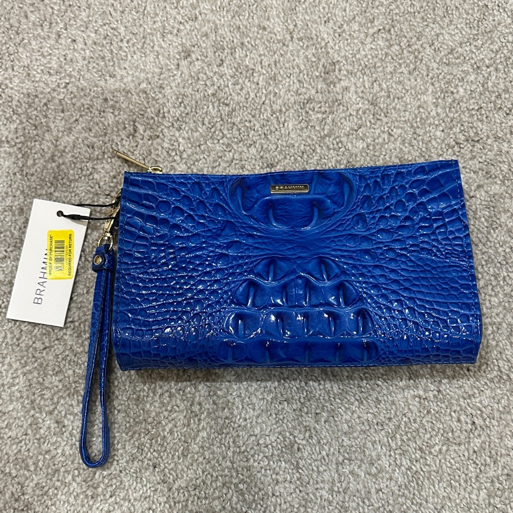 Brahmin Vibrant Blue Embossed Wristlet